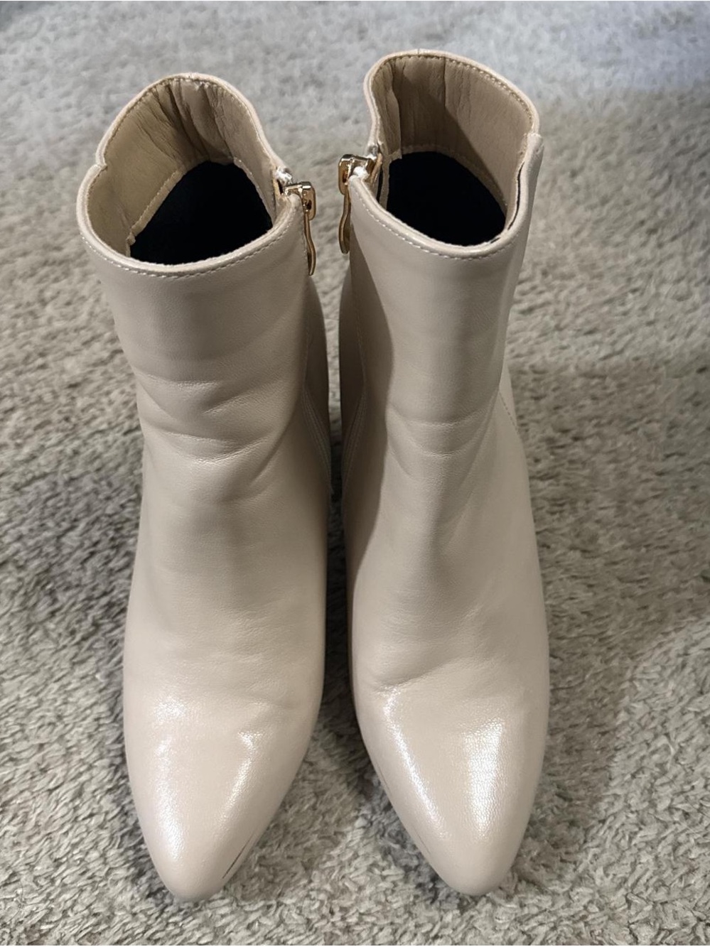 Women's Cream Pointed Toe Ankle Booties with Side Zip